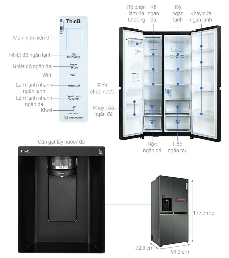 kích thước tủ lạnh 4 cánh