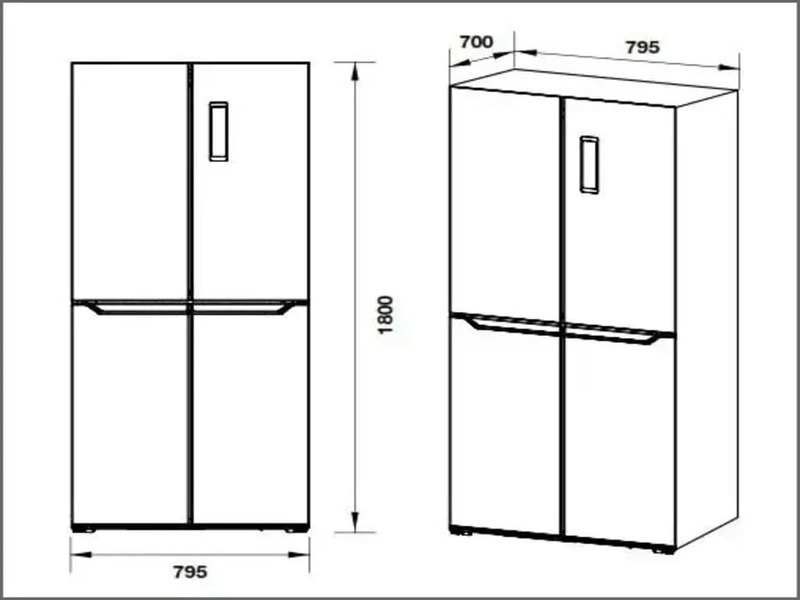 kích thước tủ lạnh 4 cánh