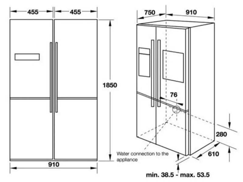 kích thước tủ lạnh 4 cánh