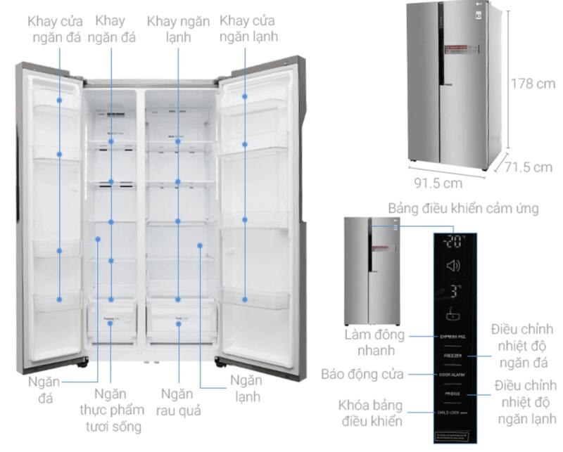 kích thước tủ lạnh 4 cánh