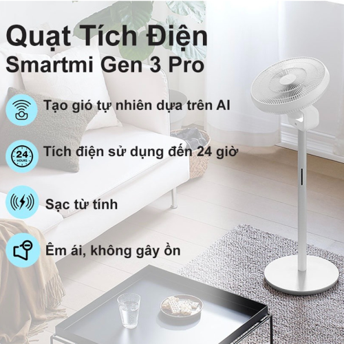 Quạt tích điện Smartmi Xiaomi Gen 3 PRO – Xoay đa hướng, Dung lượng Pin 24H